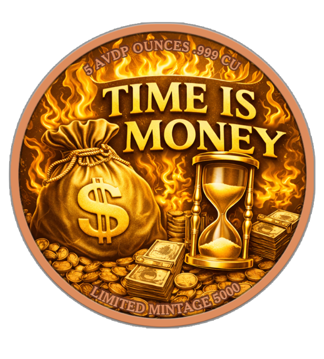 5oz Time is Money Colorized Copper .999  in Capsule PRESALE
