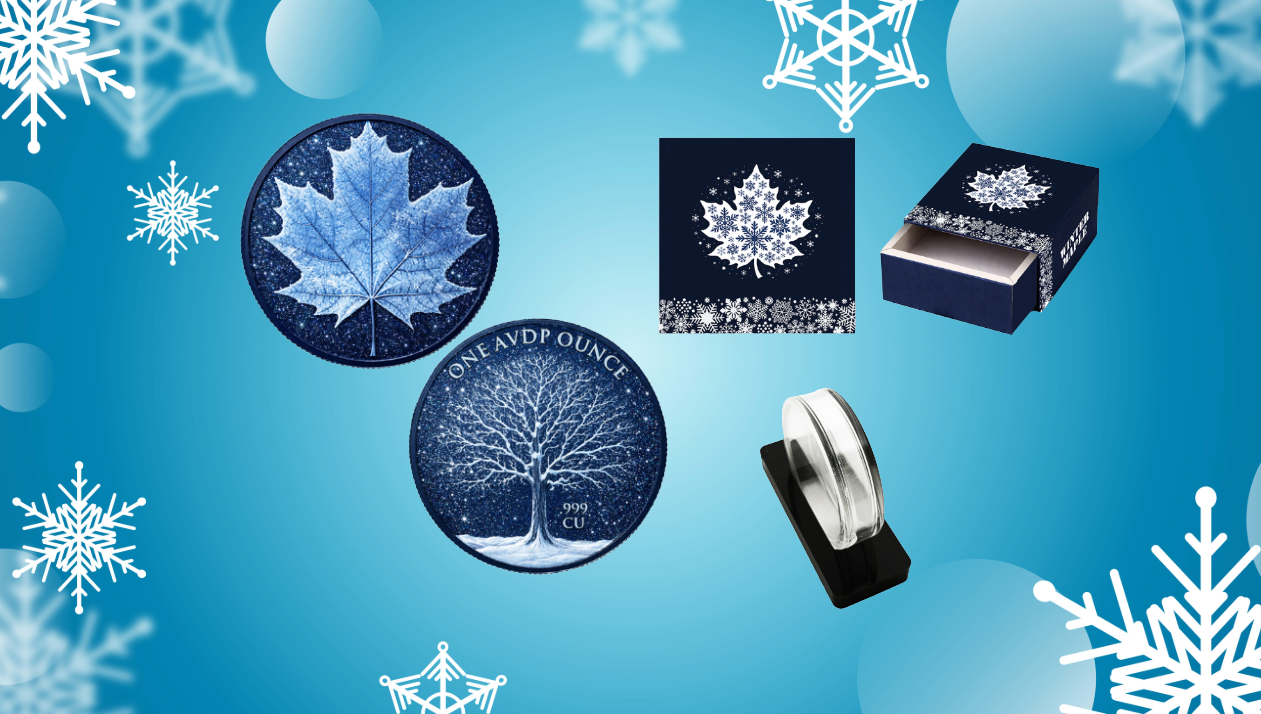 Winter Maple with Dual Sided Diamond Dust 1 oz Copper Round (New in Capsule