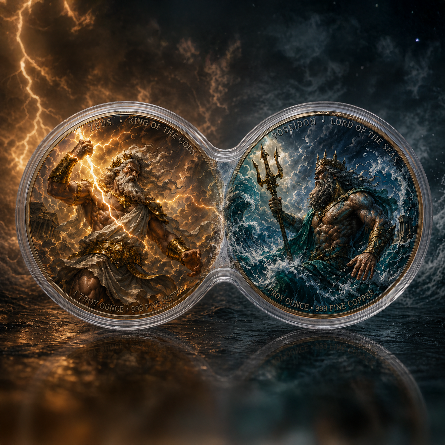 Zeus vs Poseidon Infinity Copper Coin Pair | 2 x 1 Troy Ounce .999 Fine Copper with Infinity Display Capsule