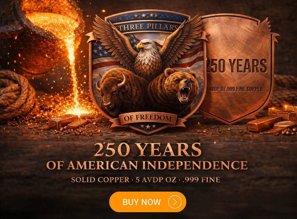 5 oz Copper Three Pillars 250 Year's of American Independence
