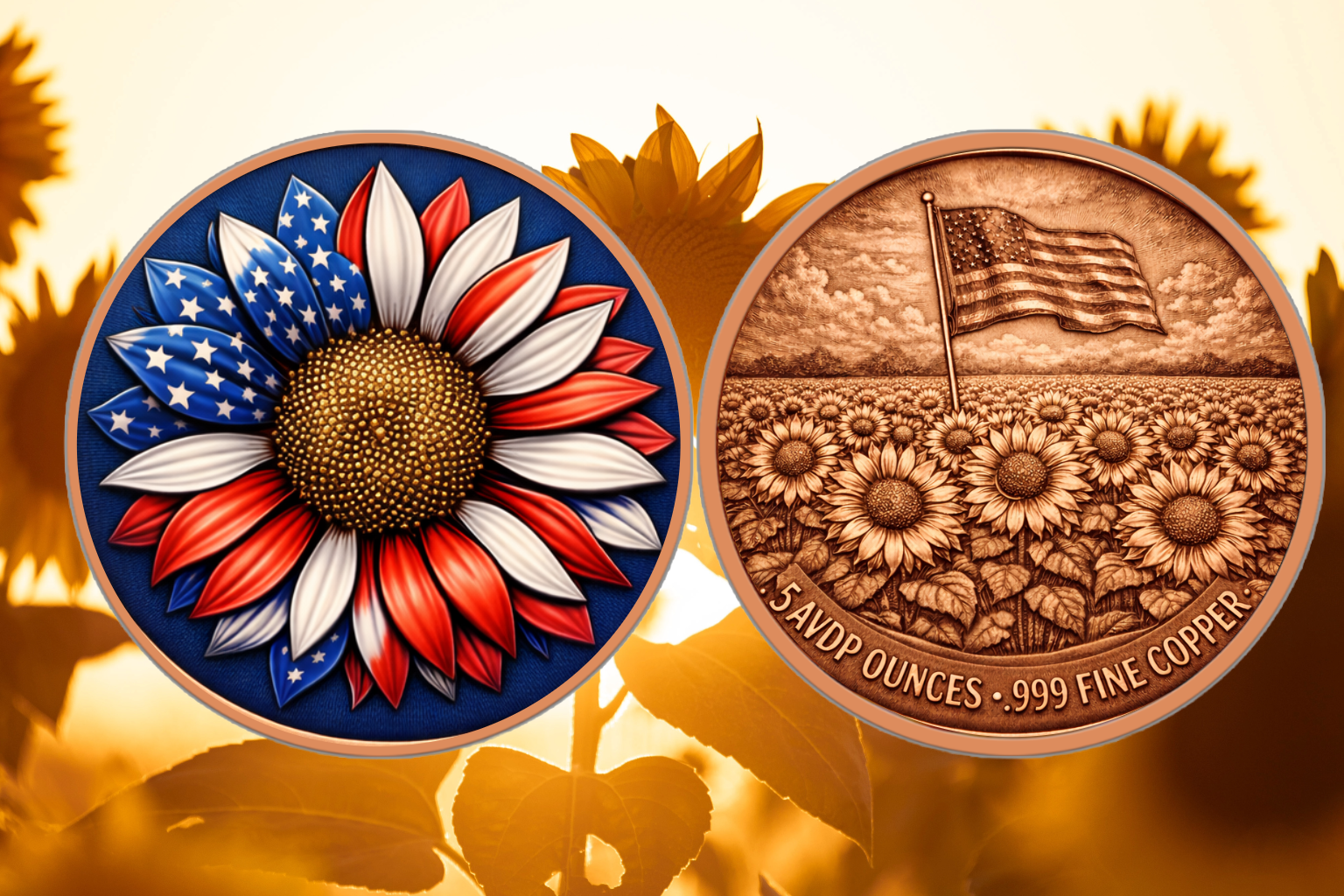 5oz Freedom Flower Colorized Copper in CapsuleMintage: Open  This round comes in a capsule