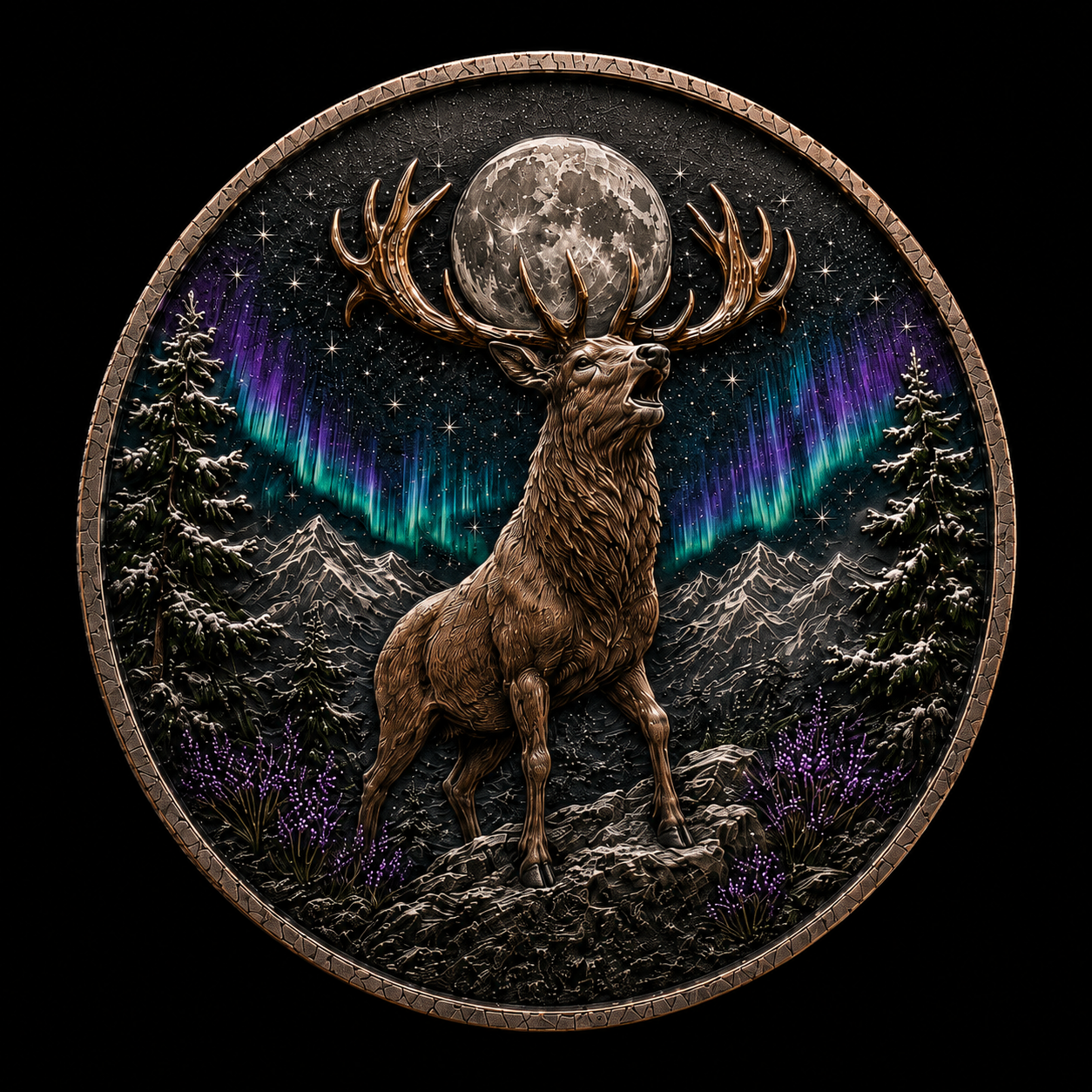 2026 Stag Northern Lights Moon Deer 100 Grams .999 Fine Copper Collectible Round