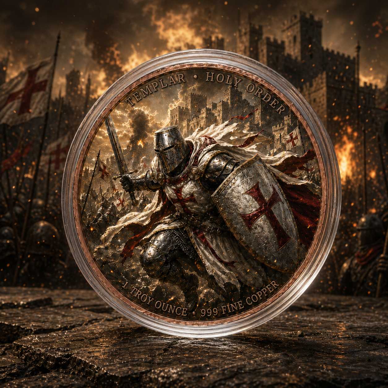 Assassin vs Templar Infinity Copper Coin Pair | 2 x 1 Troy Ounce .999 Fine Copper with Infinity Display Capsule