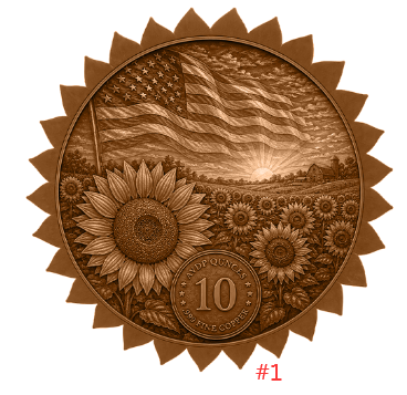 Copper Presale 10oz UHR American Sunflower Colorized Copper in Capsule