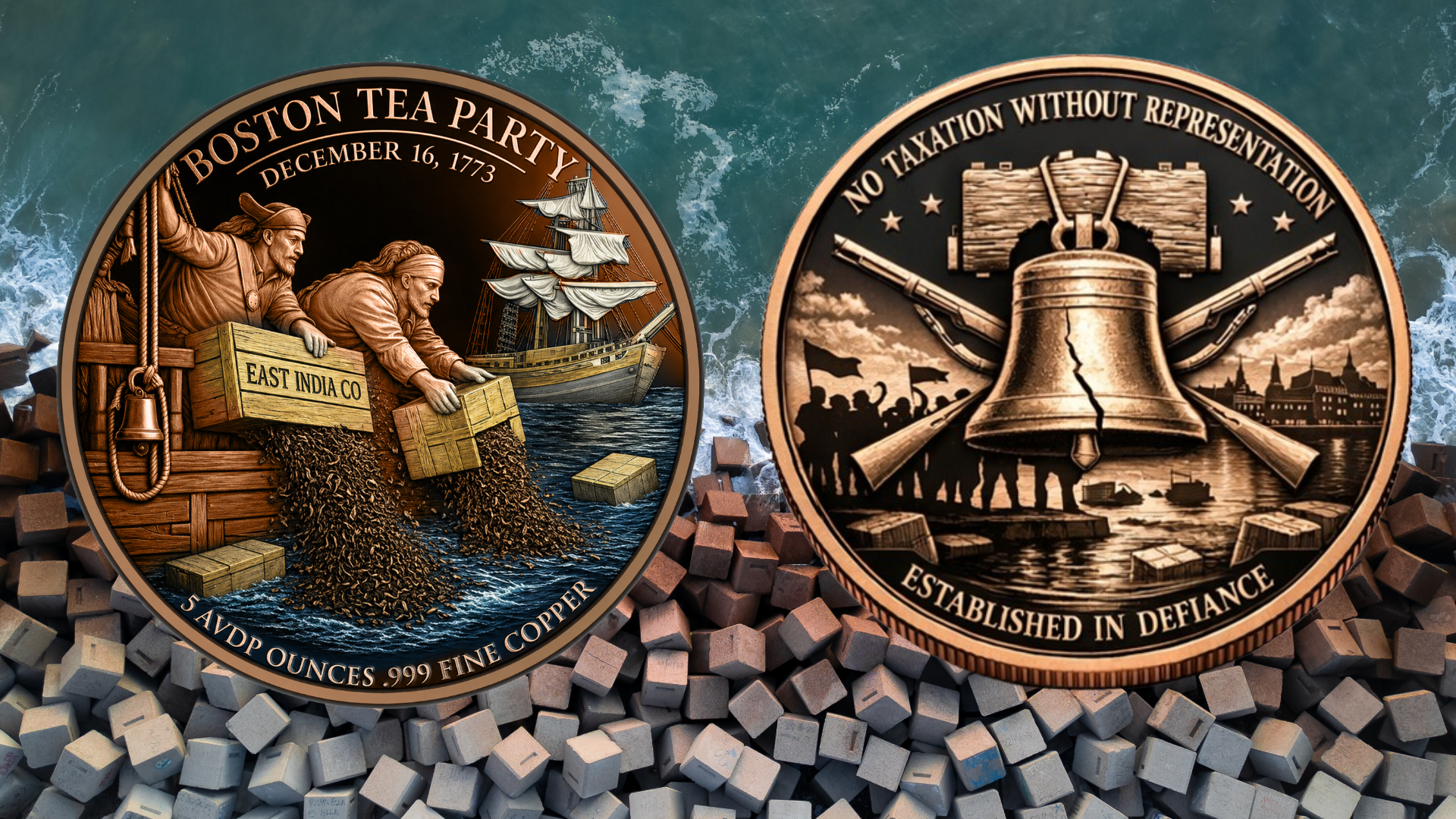 5oz Avdp Boston Tea Party Commemorative Colorized Copper in Capsule