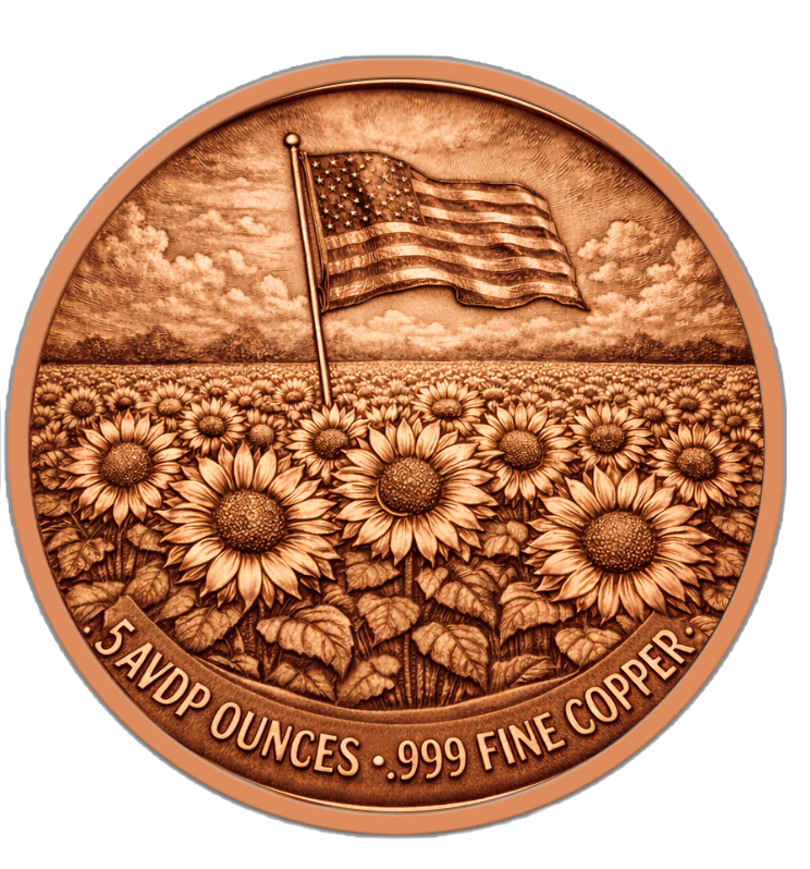 5oz Freedom Flower Colorized Copper in CapsuleMintage: Open  This round comes in a capsule
