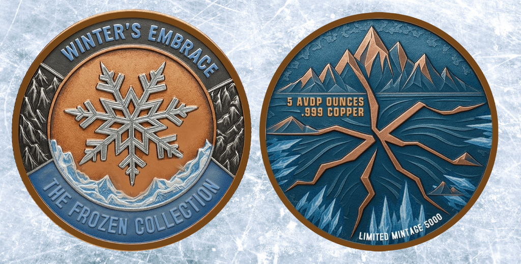 5oz Avdp Copper .999 Winters Embrace Colorized in Capsule 5,000 Limited