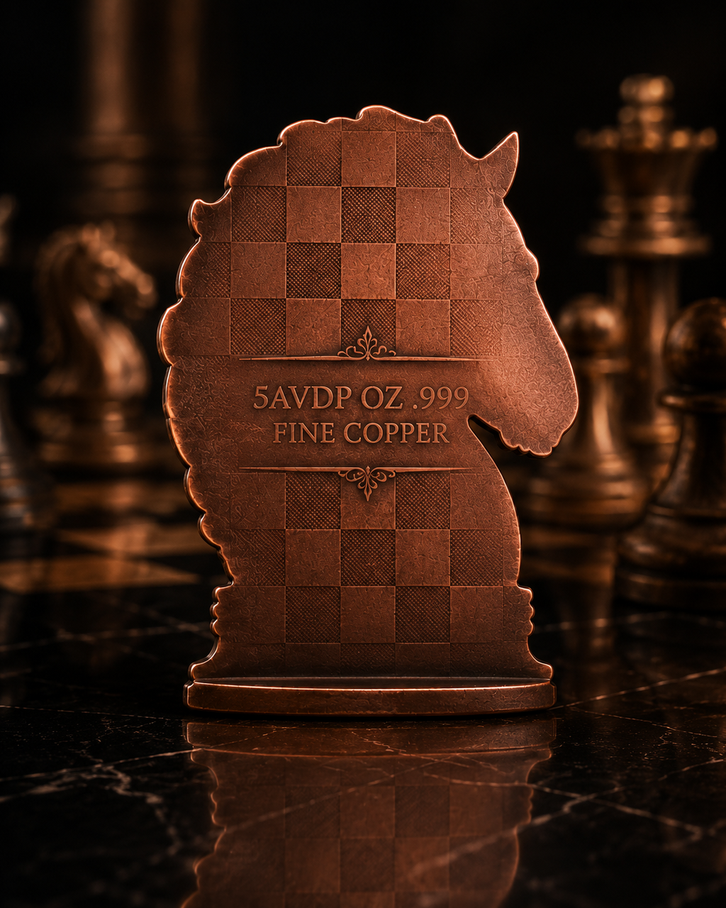 THE KNIGHT  5 AVDP OZ .999 Fine Copper Chess-Inspired Horse Shaped Bar